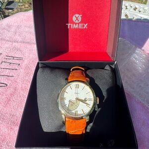 Ladies Timex Gold Case with Brown Leather Strap Watch